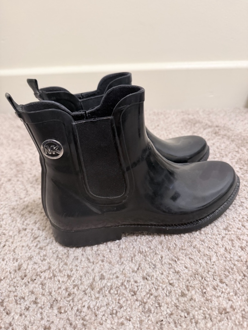 Michael Kors Black Chelsea Rain Ankle Boots with MK Emblem